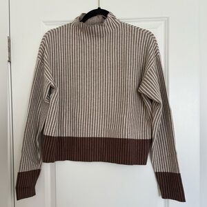 Tahari Brown and Cream Striped Turtleneck Sweater